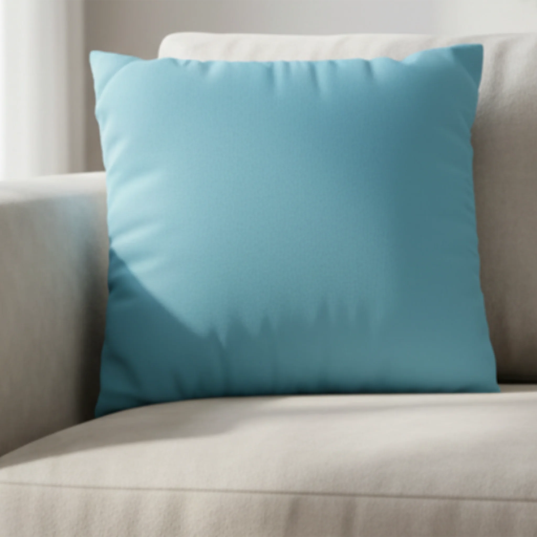 Vintage Aqua faux suede pillow case styled on a couch in a modern living room.