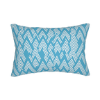 Vintage Aqua ikat lumbar accent pillow, back view.