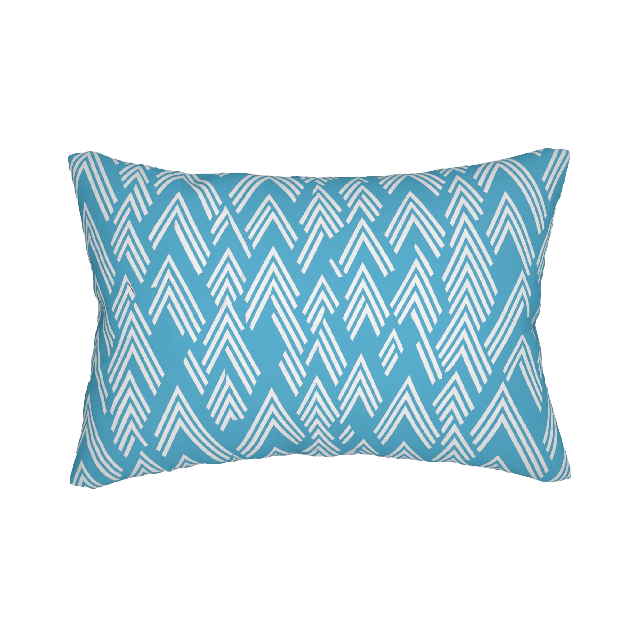 Vintage Aqua ikat lumbar accent pillow, front view.
