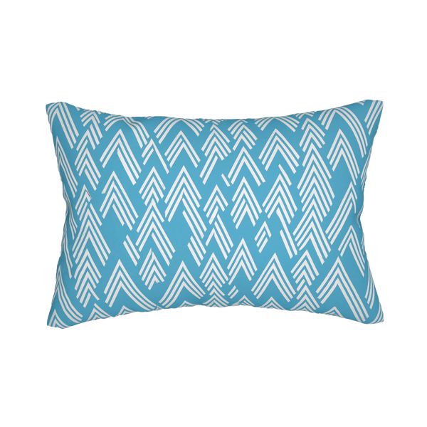 Vintage Aqua ikat lumbar accent pillow, front view.