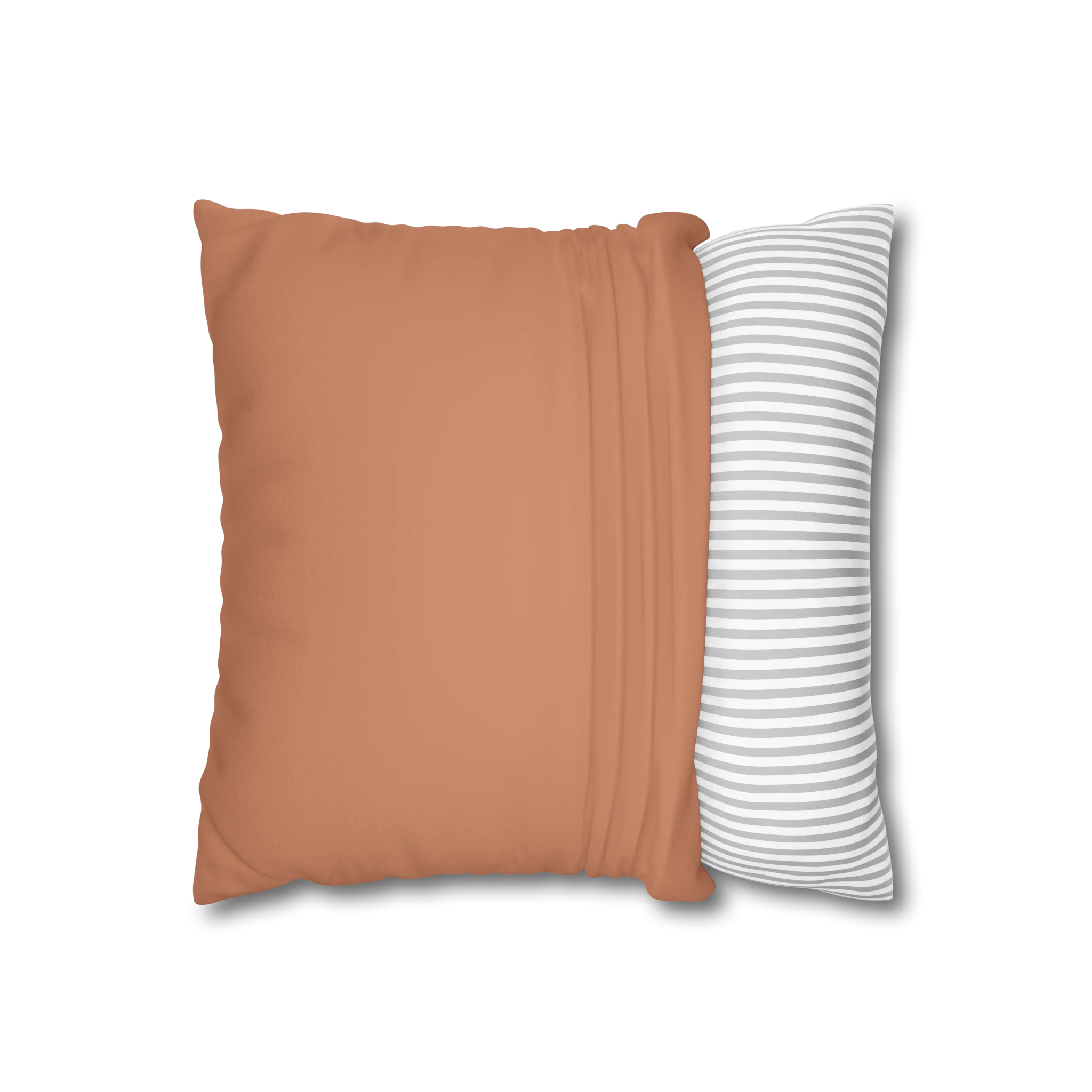 Vintage Salmon faux suede pillowcase, open view.