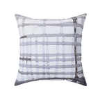 Watercolor gray plaid faux suede throw pillow, back view.