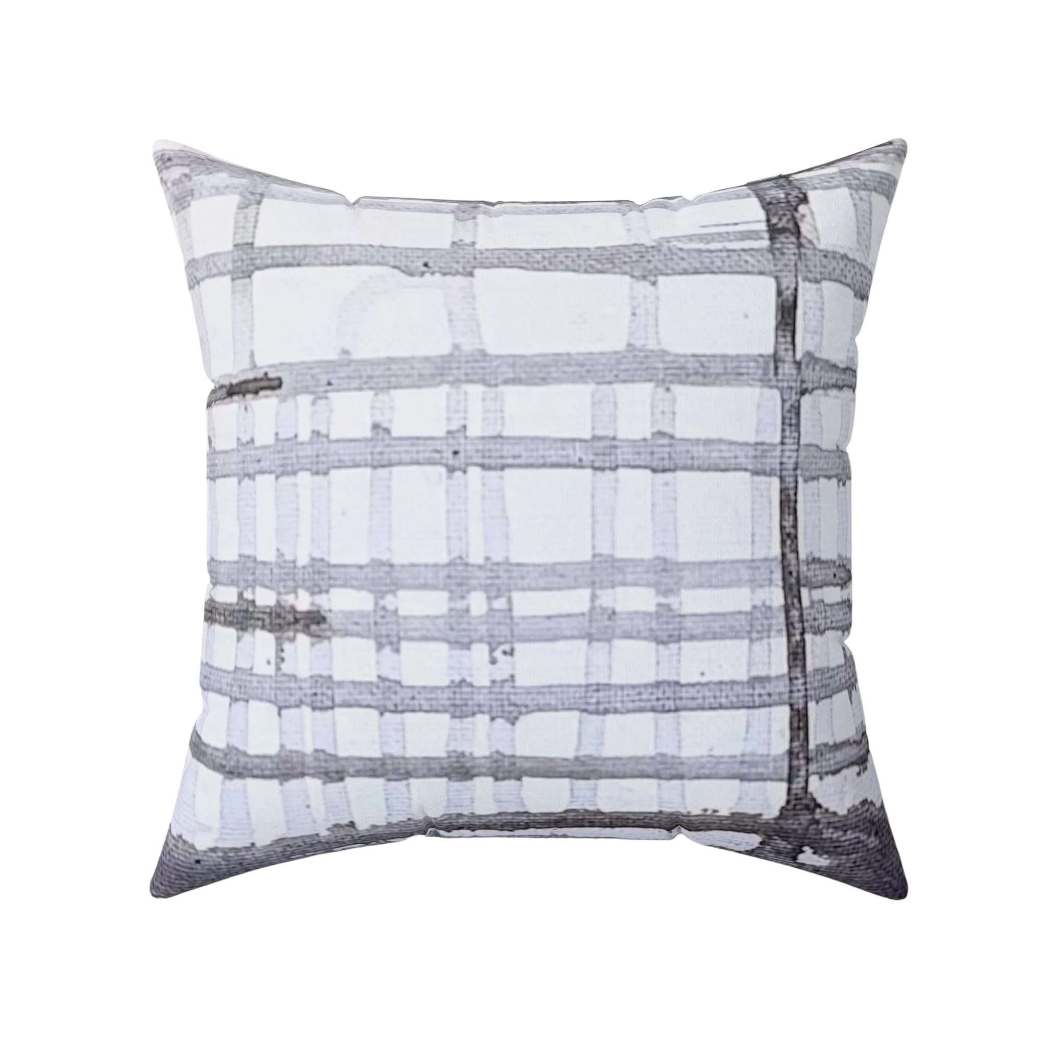 Watercolor gray plaid faux suede throw pillow, front view