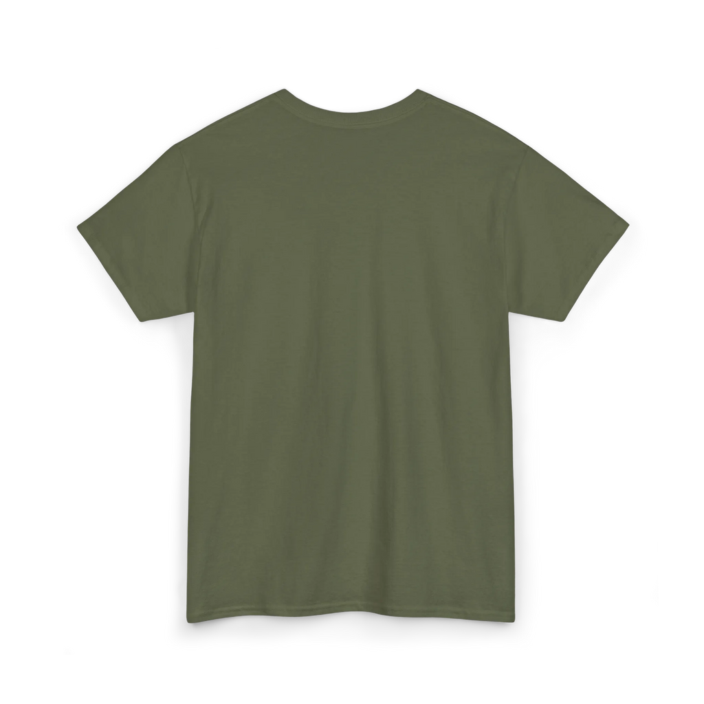 Military Green short-sleeve T-shirt with an unprinted back, back view.