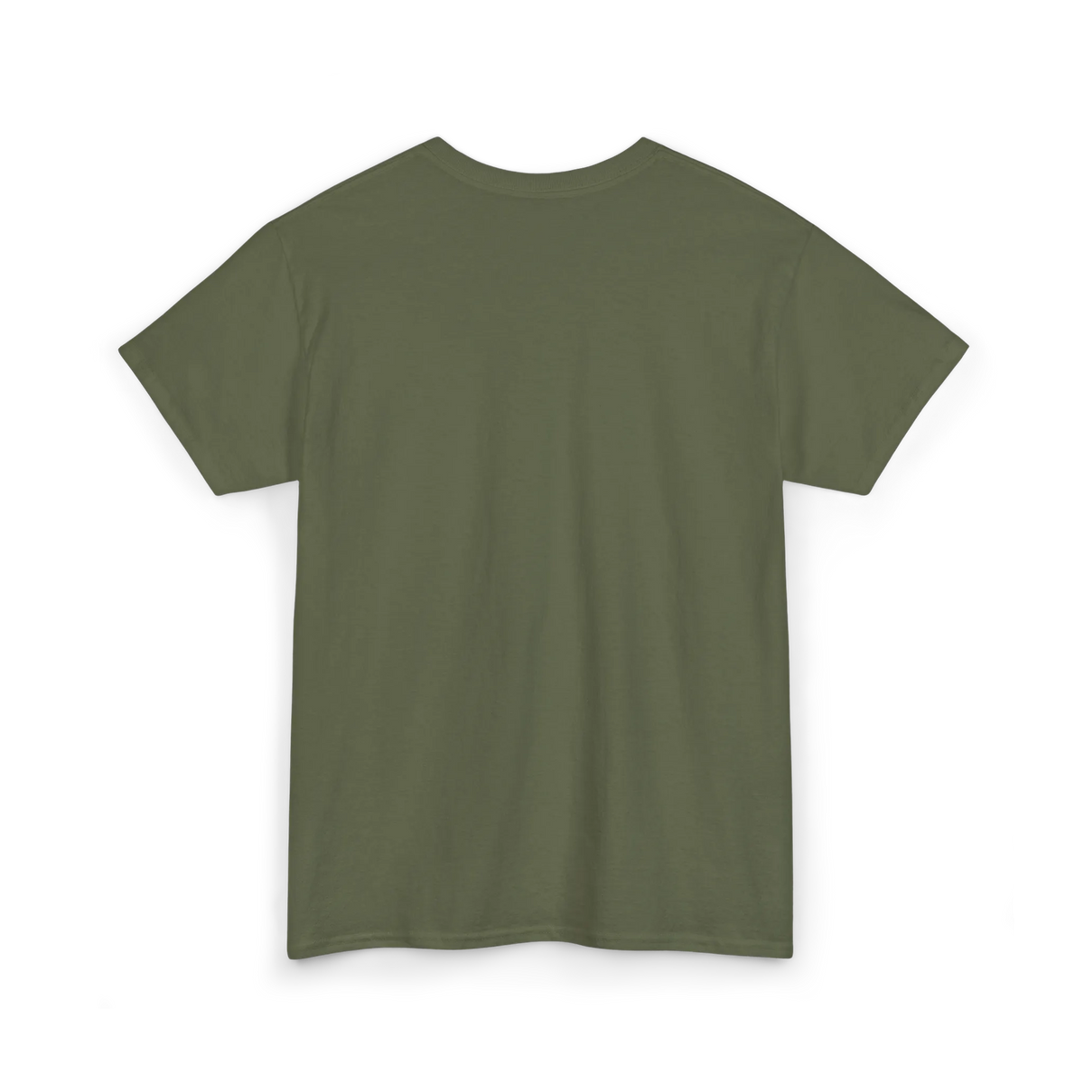 Military Green short-sleeve T-shirt with an unprinted back, back view.