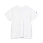 White short-sleeve T-shirt with an unprinted back and a small dark sleeve mark, back view.