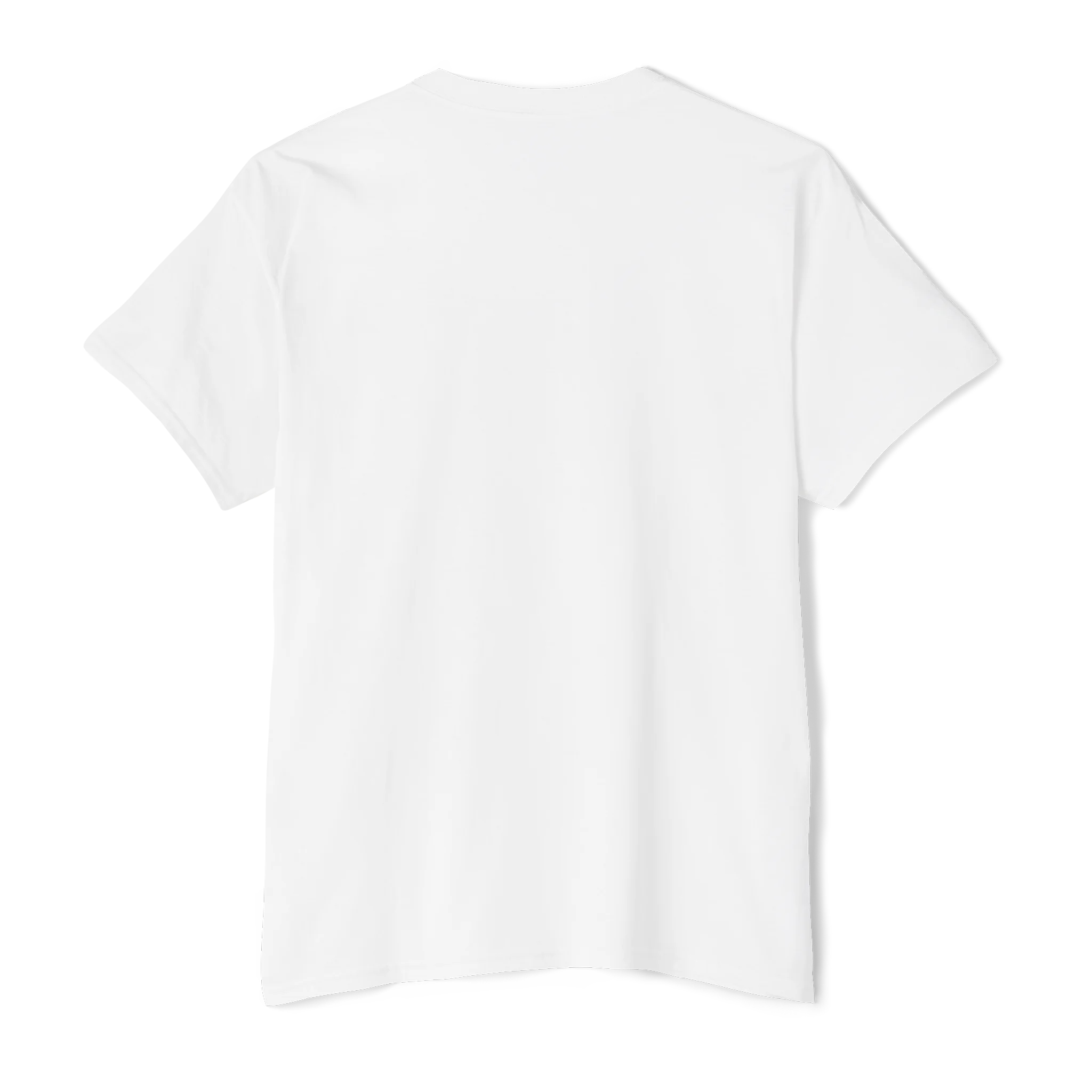 The plain back of a FREEBRD white classic cotton pocket t-shirt.