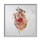  20″ x 20″ "Face Lift" Freebrd Abstract Acrylic Painting Wall Art Print of a stylized figure with a white frame and red earth tones on a light background