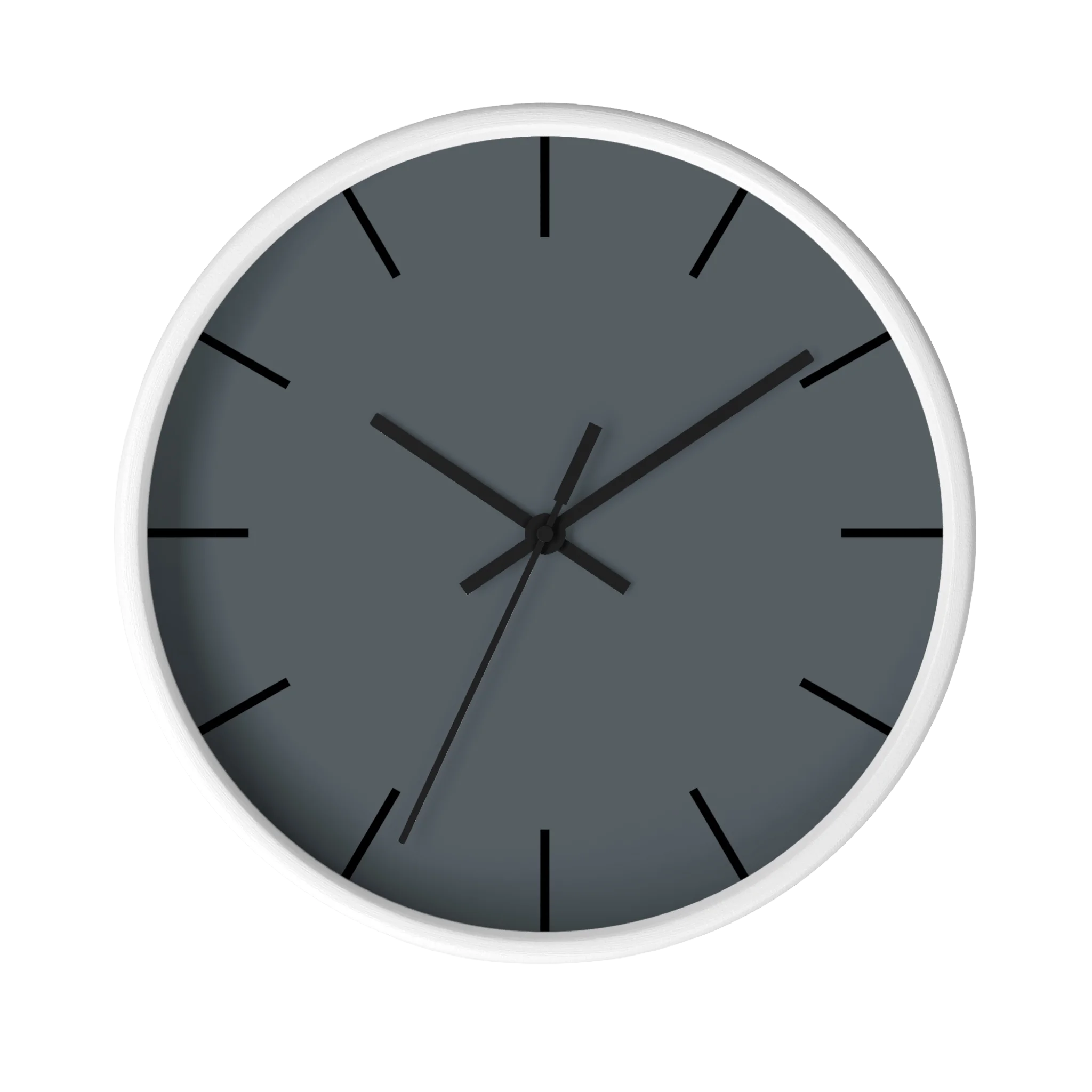 Anchor grey slate silent wall clock, white base, black hands, black markers, 10 inch, front view.