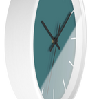 Bismark teal silent wall clock, white base, black hands, white markers, 10 inch, side view.