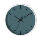 Deep space sparkle teal silent wall clock, white base, black hands, black markers, 10 inch, front view.