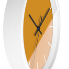 Dixie orange silent wall clock, white base, black hands, white markers, 10 inch, side view.