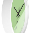Fresh green mint silent wall clock, white base, black hands, grey markers, 10 inch, side view.