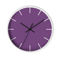Garlic Purple silent wall clock, white base, black hands, white markers, 10 inch, front view.