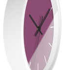 Lavender red plum silent wall clock, white base, black hands, white markers, 10 inch, side view.