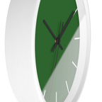 Mughal green silent wall clock, white base, black hands, white markers, 10 inch, side view.