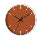 Paarl terracotta silent wall clock, white base, black hands, white markers, 10 inch, front view.