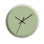Schist green silent wall clock, white base, black hands, light grey markers, 10 inch, front view.