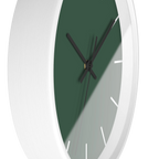 Stromboli green silent wall clock, white base, black hands, white markers, 10 inch, side view.