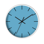 Vintage aqua silent wall clock, white base, black hands, black markers, 10 inch, front view.