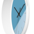 Vintage aqua silent wall clock, white base, black hands, black markers, 10 inch, side view.