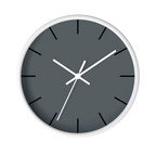 Anchor grey slate silent wall clock, white base, white hands, black markers, 10 inch, front view.