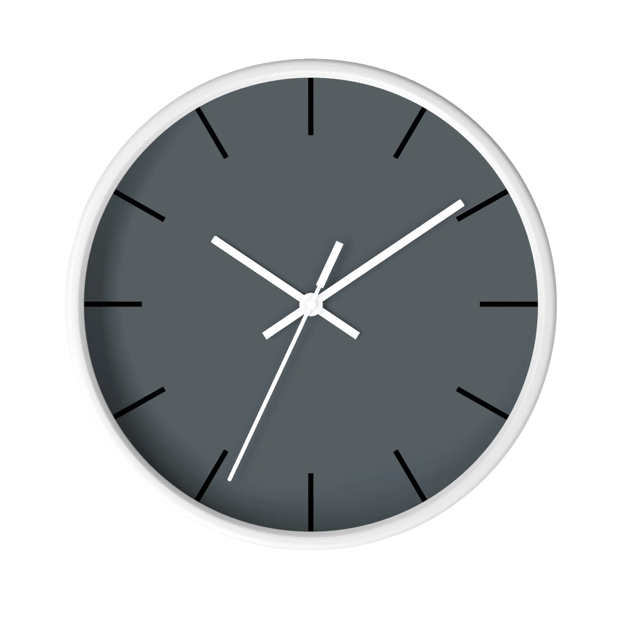 Anchor grey slate silent wall clock, white base, white hands, black markers, 10 inch, front view.