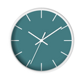 Bismark teal silent wall clock, white base, white hands, white markers, 10 inch, front view.