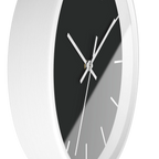 Carbon fiber black silent wall clock, white base, white hands, white markers, 10 inch, side view.