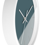 Deep space sparkle teal silent wall clock, white base, white hands, black markers, 10 inch, side view.