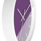 Garlic Purple silent wall clock, white base, white hands, white markers, 10 inch, side view.