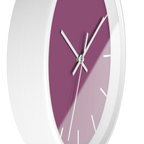 Lavender red plum silent wall clock, white base, white hands, white markers, 10 inch, side view.