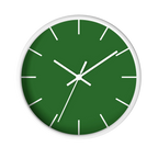 Mughal green silent wall clock, white base, white hands, white markers, 10 inch, front view.