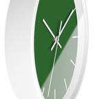 Mughal green silent wall clock, white base, white hands, white markers, 10 inch, side view.