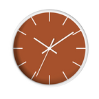 Paarl terracotta silent wall clock, white base, white hands, white markers, 10 inch, front view.