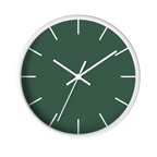 Stromboli green silent wall clock, white base, white hands, white markers, 10 inch, front view.