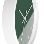 Stromboli green silent wall clock, white base, white hands, white markers, 10 inch, side view.
