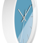 Vintage aqua silent wall clock, white base, white hands, black markers, 10 inch, side view.