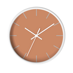 Vintage salmon silent wall clock, white base, white hands, light grey markers, 10 inch, front view.