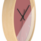 Adore pink silent wall clock, wooden base, black hands, stardust grey markers, 10 inch, side view.