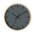 Anchor grey slate silent wall clock, wooden base, black hands, black markers, 10 inch, front view.