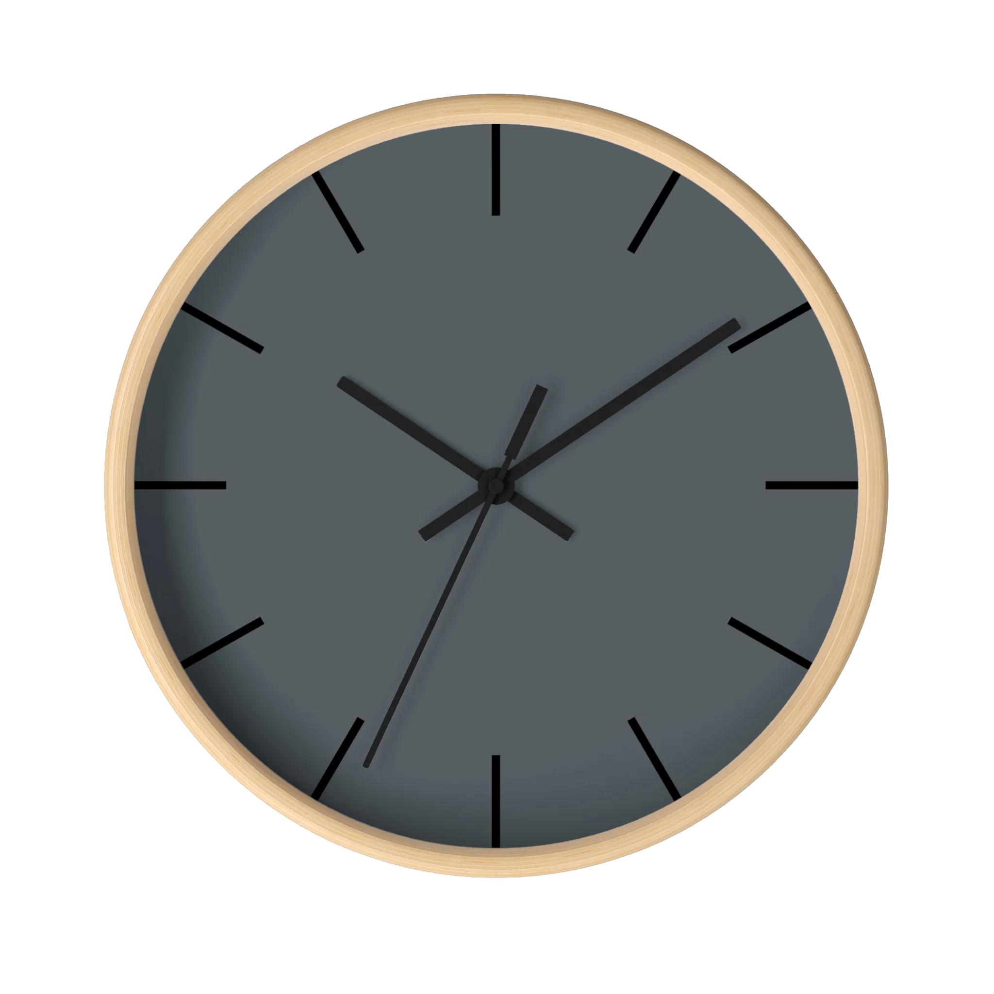 Anchor grey slate silent wall clock, wooden base, black hands, black markers, 10 inch, front view.