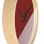 Maroon bloodstone red silent wall clock, wooden base, black hands, black markers, 10 inch, side view.