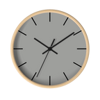 Stardust grey silent wall clock, wooden base, black hands, black markers, 10 inch, front view.