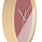 Adore pink silent wall clock, wooden base, white hands, stardust grey markers, 10 inch, side view.