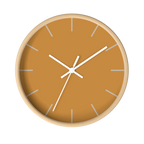 Amber apple cider silent wall clock, wooden base, white hands, ivory grey markers, 10 inch, front view.