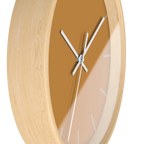 Amber apple cider silent wall clock, wooden base, white hands, ivory grey markers, 10 inch, side view.