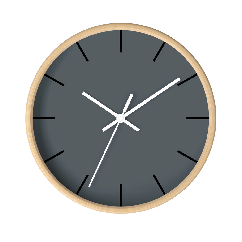 Anchor grey slate silent wall clock, wooden base, white hands, black markers, 10 inch, front view.