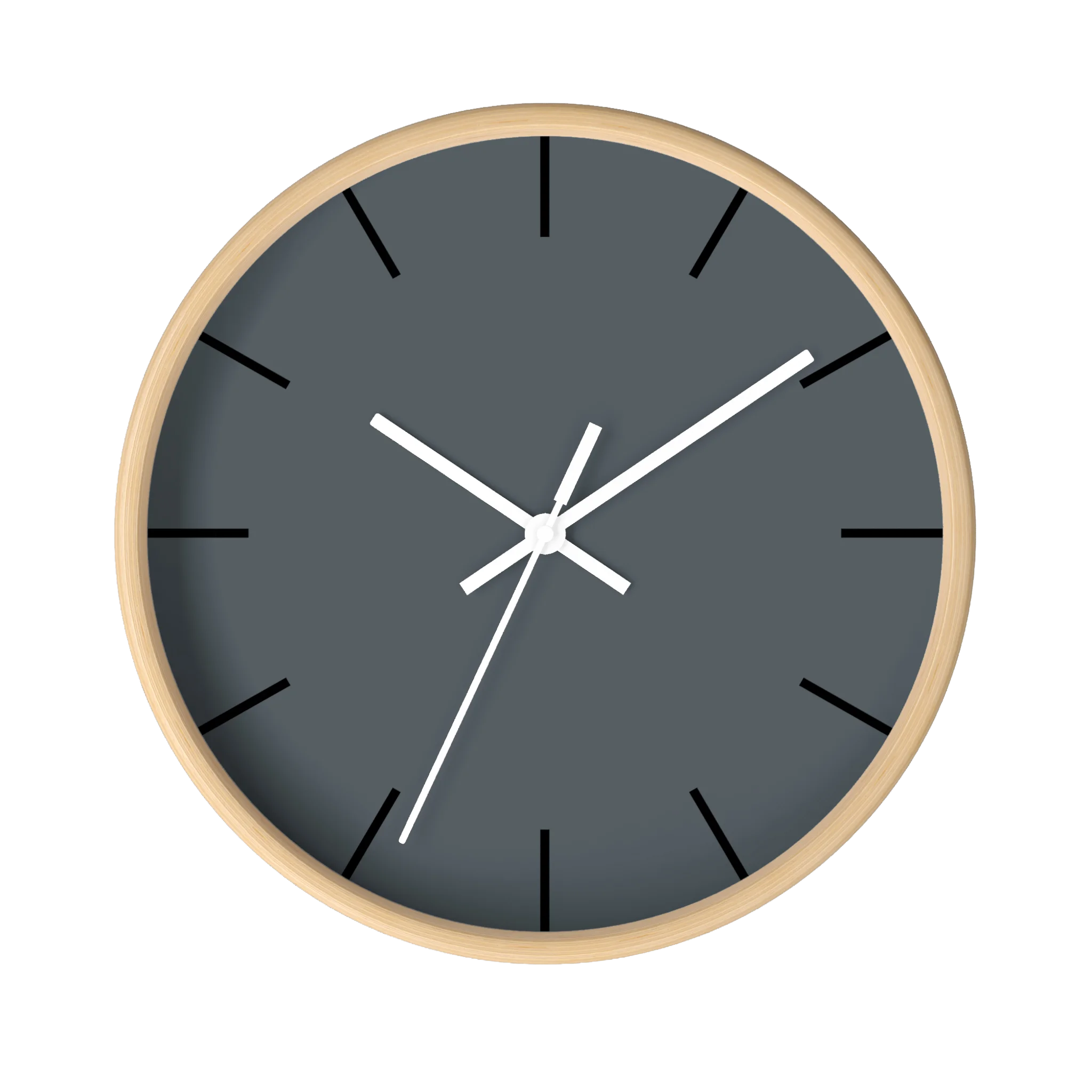 Anchor grey slate silent wall clock, wooden base, white hands, black markers, 10 inch, front view.