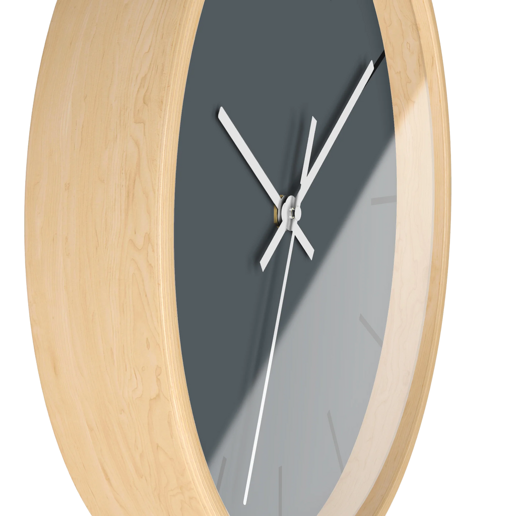 Anchor grey slate silent wall clock, wooden base, white hands, black markers, 10 inch, side view.